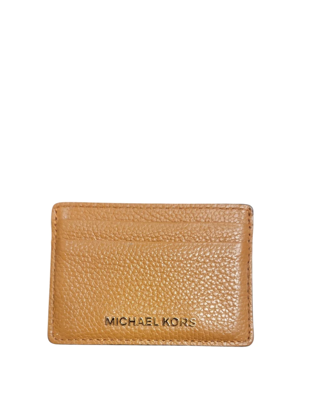 Michael Kors Tan Pebble Leather Card Case with Gold Logo